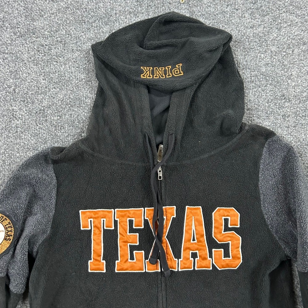 PINK Hoodie Womens Size M Black Texas Longhorns Fleece Zip Up Gameday Sweatshirt
